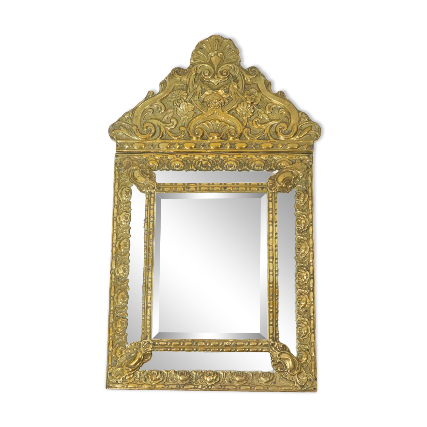 Antique Cushion Mirror Repousse Mirror Facet France 19th Century