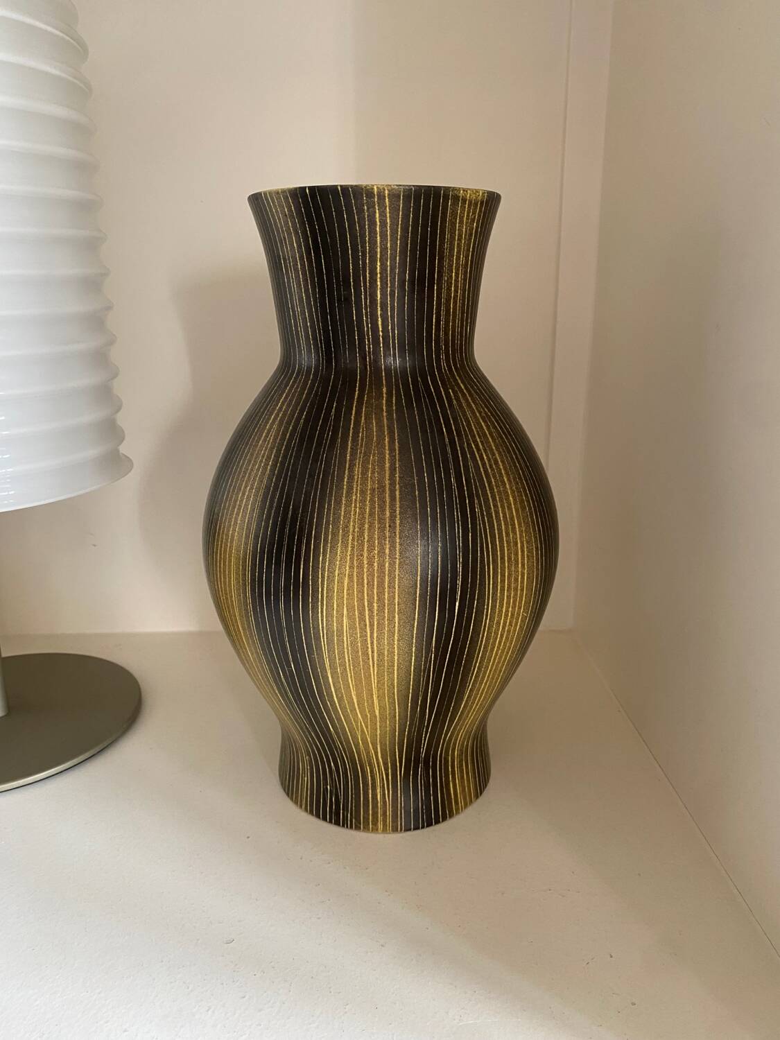 Saint Clément ceramic vase from the 50s, black and yellow