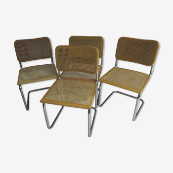 Suite 4 chaises Cesca B32 Marcel Breuer vintage des années 70