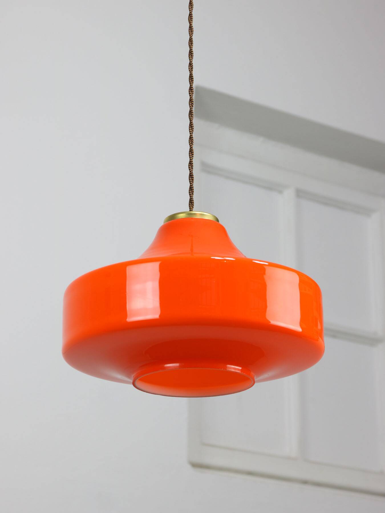 Mid-century italian orange glass & brass pendant lamp