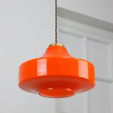Mid-century italian orange glass & brass pendant lamp