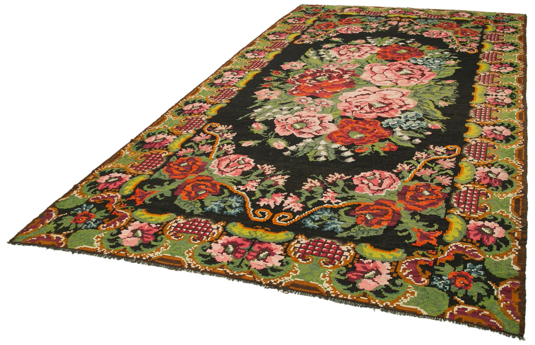 Handwoven Vintage Bessarabian Black Kilim 218 cm x 387 cm - 23259