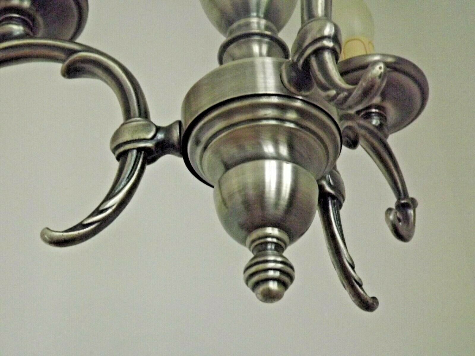 French brushed silver metal 3 light chandelier scroll leaf detail