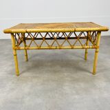 Rattan coffee table 60s and bamboo magazine door