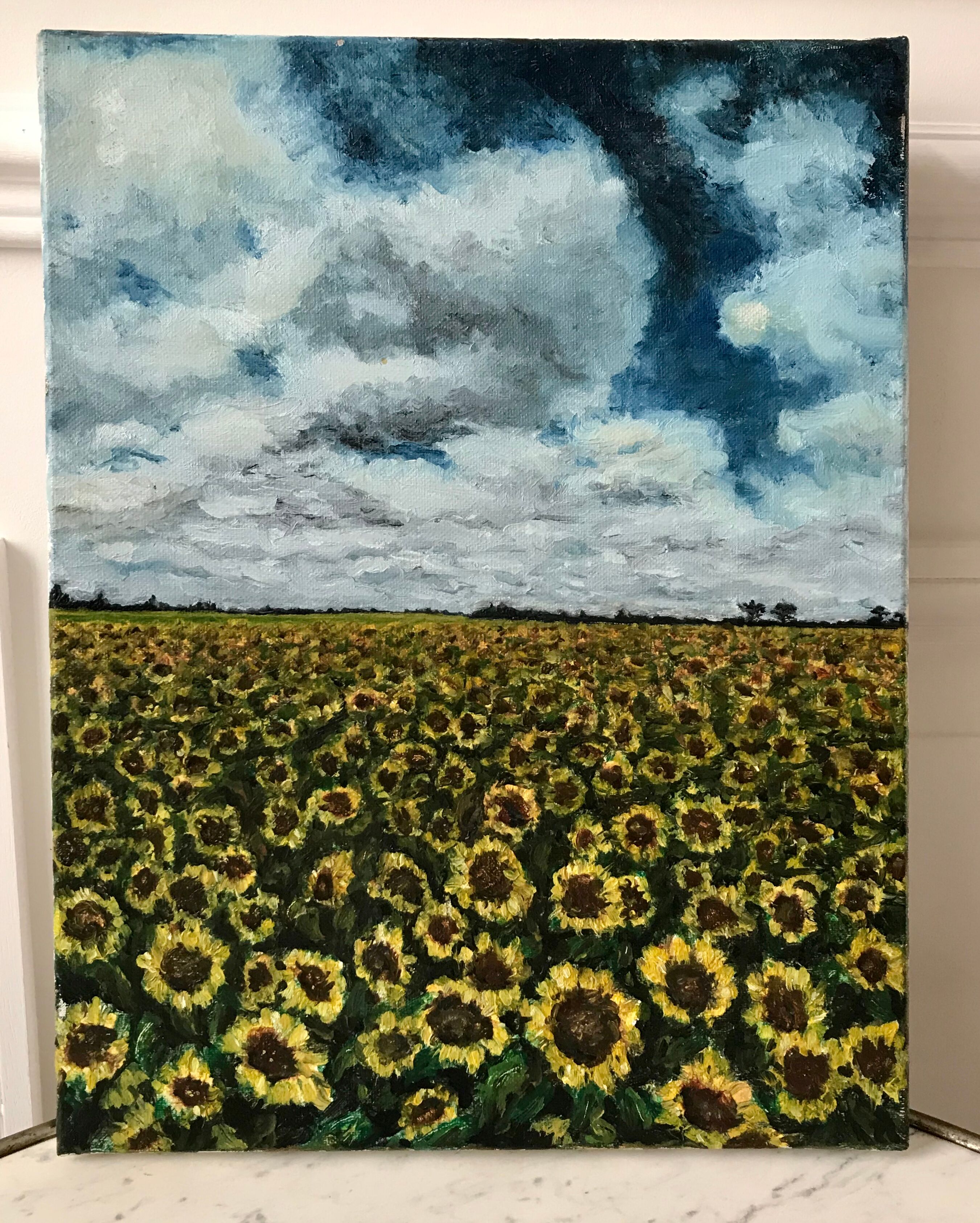 Painting oil on canvas vintage sunflower fields