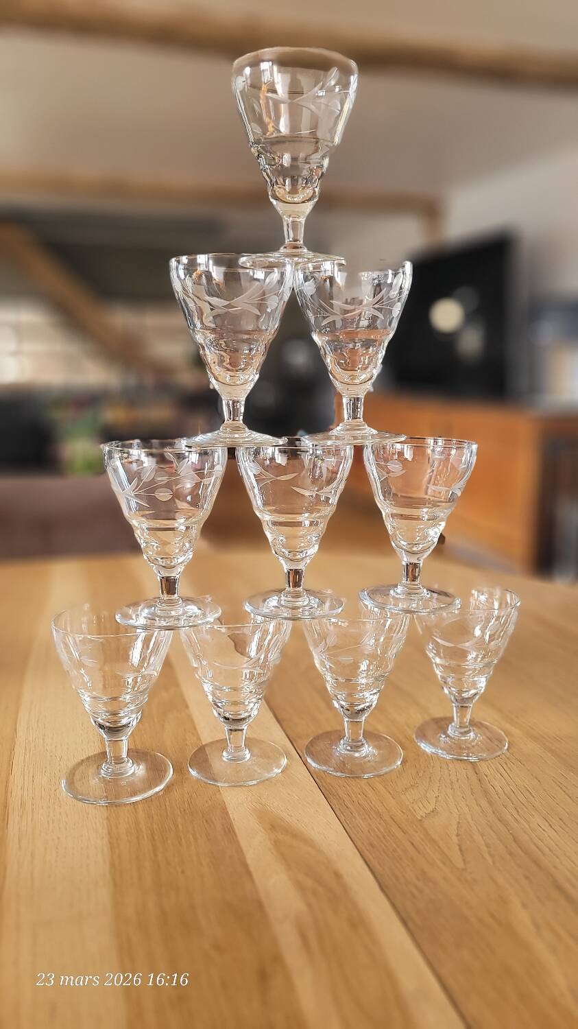 10 vintage cut glass water glasses