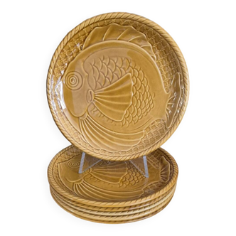 Gien earthenware fish service, 6 plates