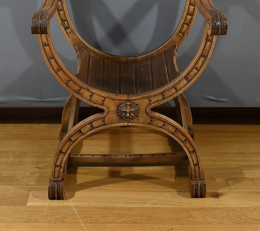 Dagobert Walnut Armchair, Medieval Style – Late 19th Century