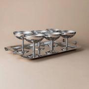 Silver-tone Stainless Steel Vintage Drinking Set for 6 with Tray, 1970s Italian Minimalist Design