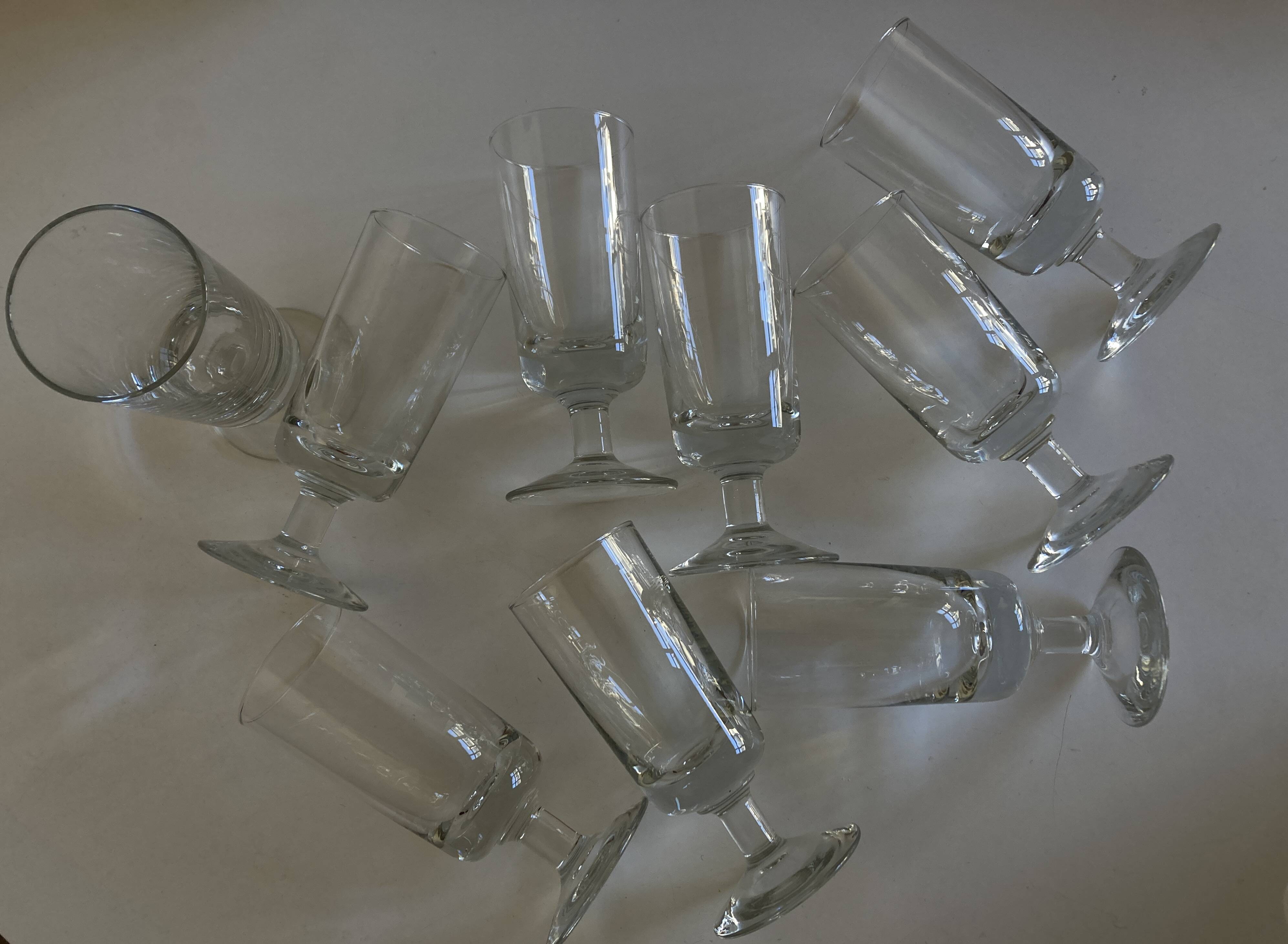 Set of 9 modernist half crystal water wine roller glasses 1960