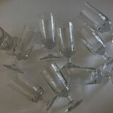 Set of 9 modernist half crystal water wine roller glasses 1960