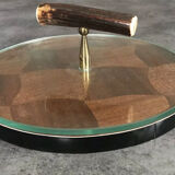 Cheese plat vintage rond marquetry plateau turning glass 28.5 cm