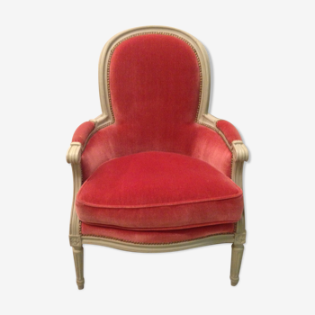 Fauteuil siège bergère louis XVI velours rose tbe