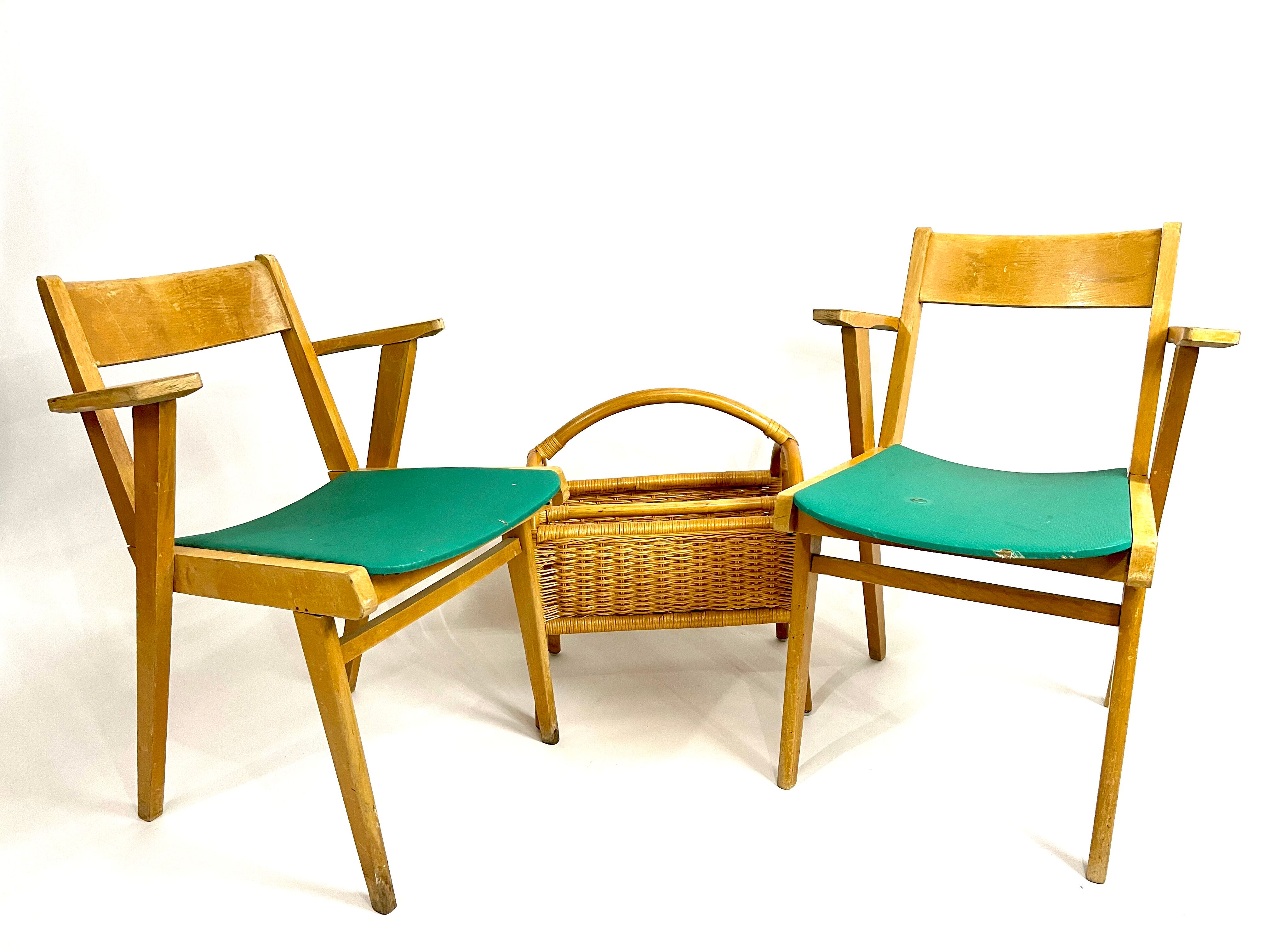 Pair of chair chair bridge design vintage 50