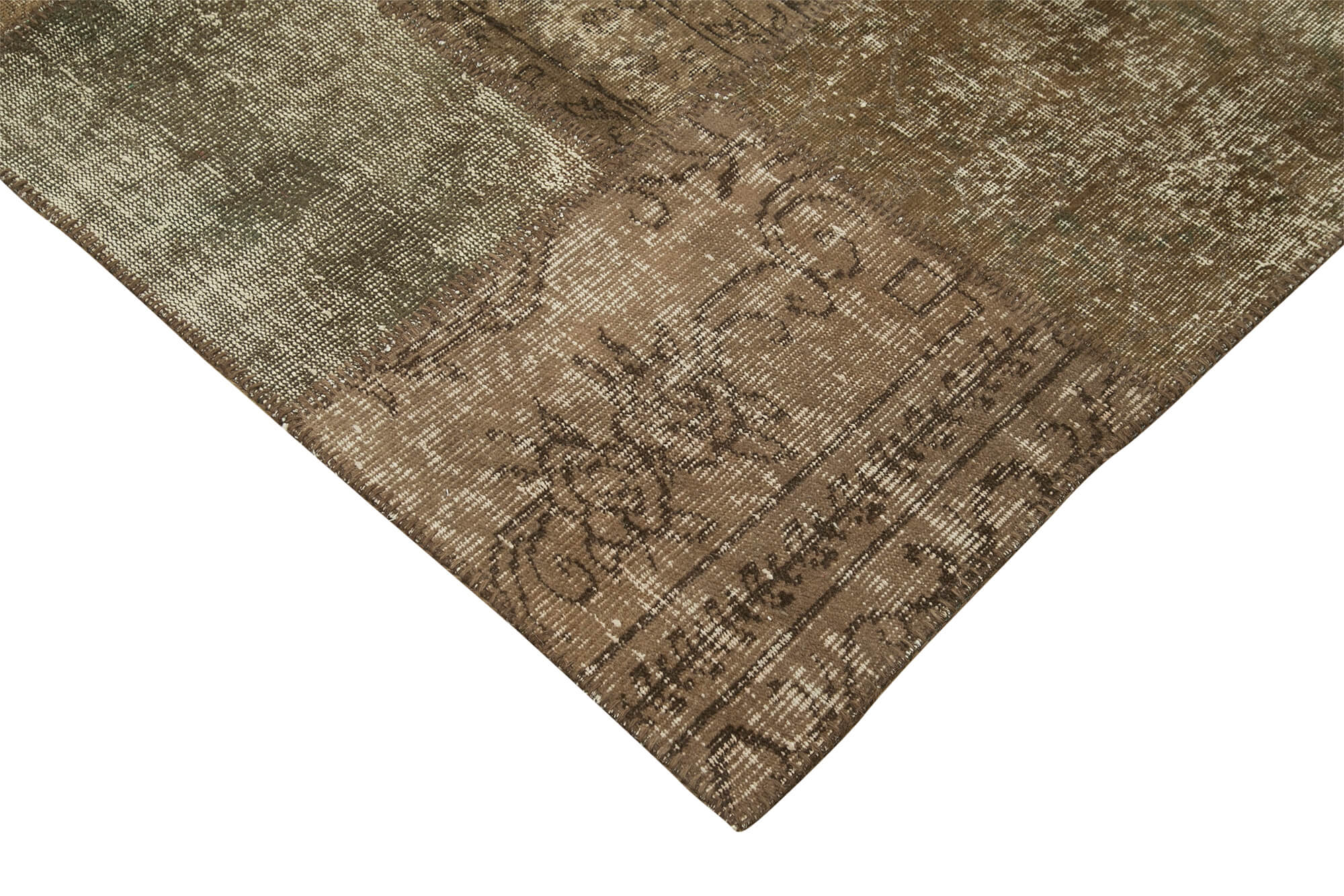 Handwoven oriental overdyed 196 cm x 304 cm brown patchwork carpet