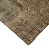 Handwoven oriental overdyed 196 cm x 304 cm brown patchwork carpet