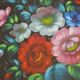 Vintage Russian metal plate with hand-painted floral decoration D 32 cm