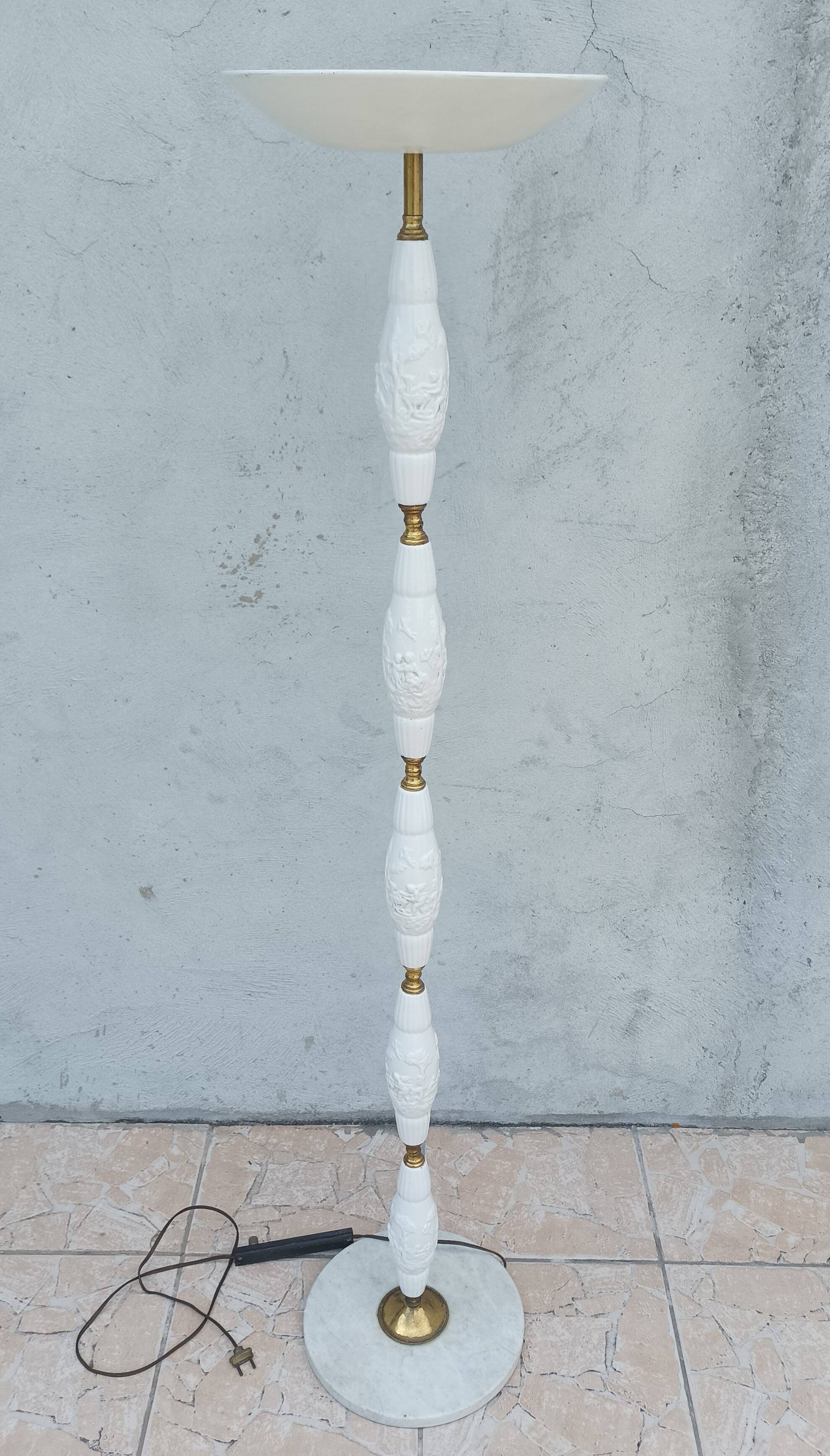 Halogen floor lamp from the 60s in marble ceramic and brass