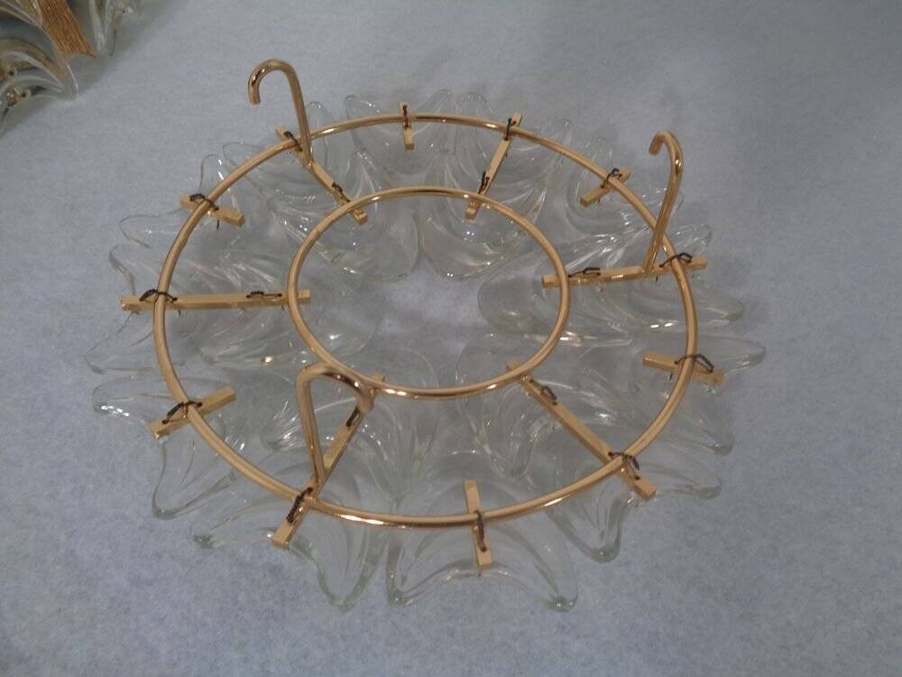 Large gilded brass and crystal glass ceiling lamp by Ernst Palme for Palwa, 1960s
