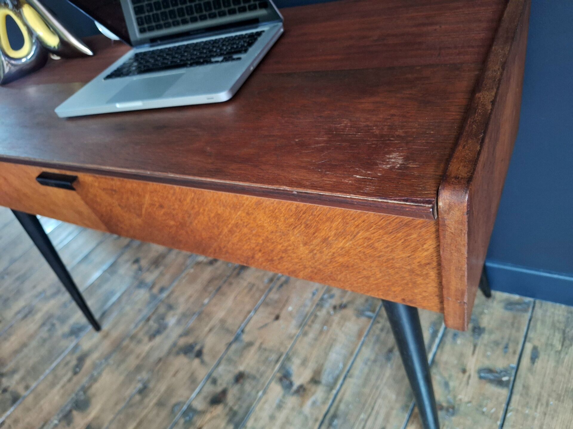 Vintage furniture with tapered legs, desk, console, dressing table.