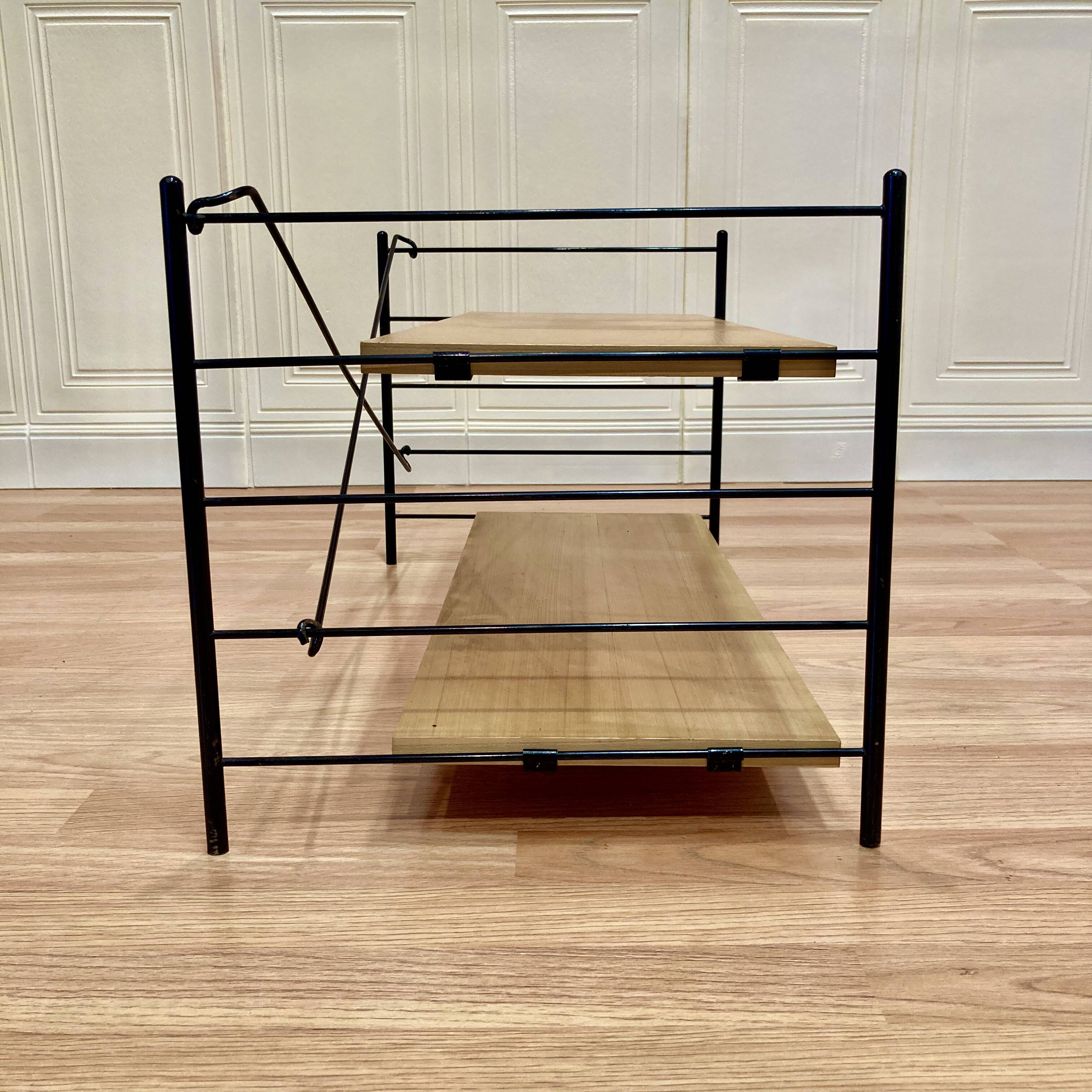 Étagère modulable métal et bois design 1960.