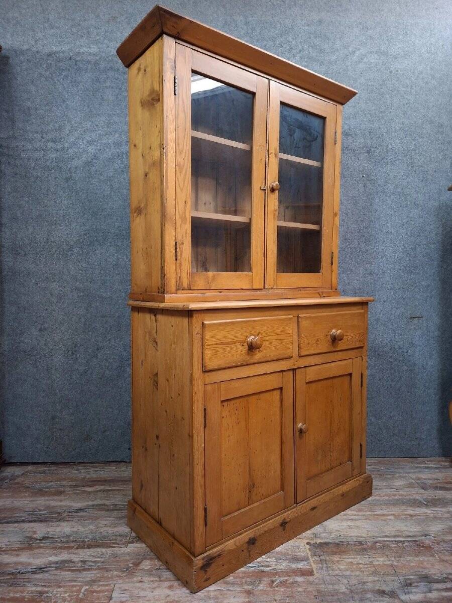 Two-body antique buffet in solid pine – glazed dresser – country style