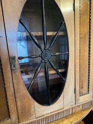 Art Deco Wooden Cabinet with Oval Glass Window and Drawers, 1930s