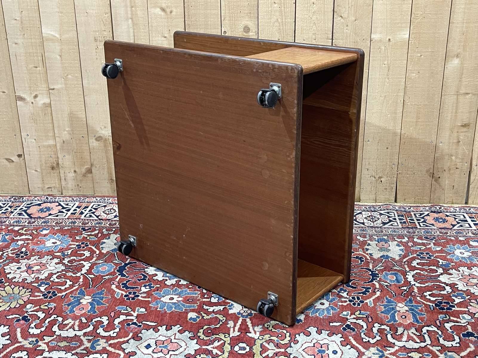 Square teak coffee table on wheels from the 70s by G-Plan