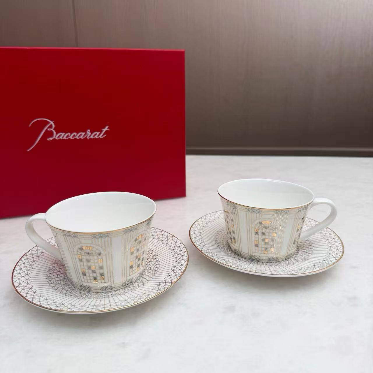 Baccarat Arcadia Gold & Platinum Porcelain Set, 2 Timbales & 2 Plates