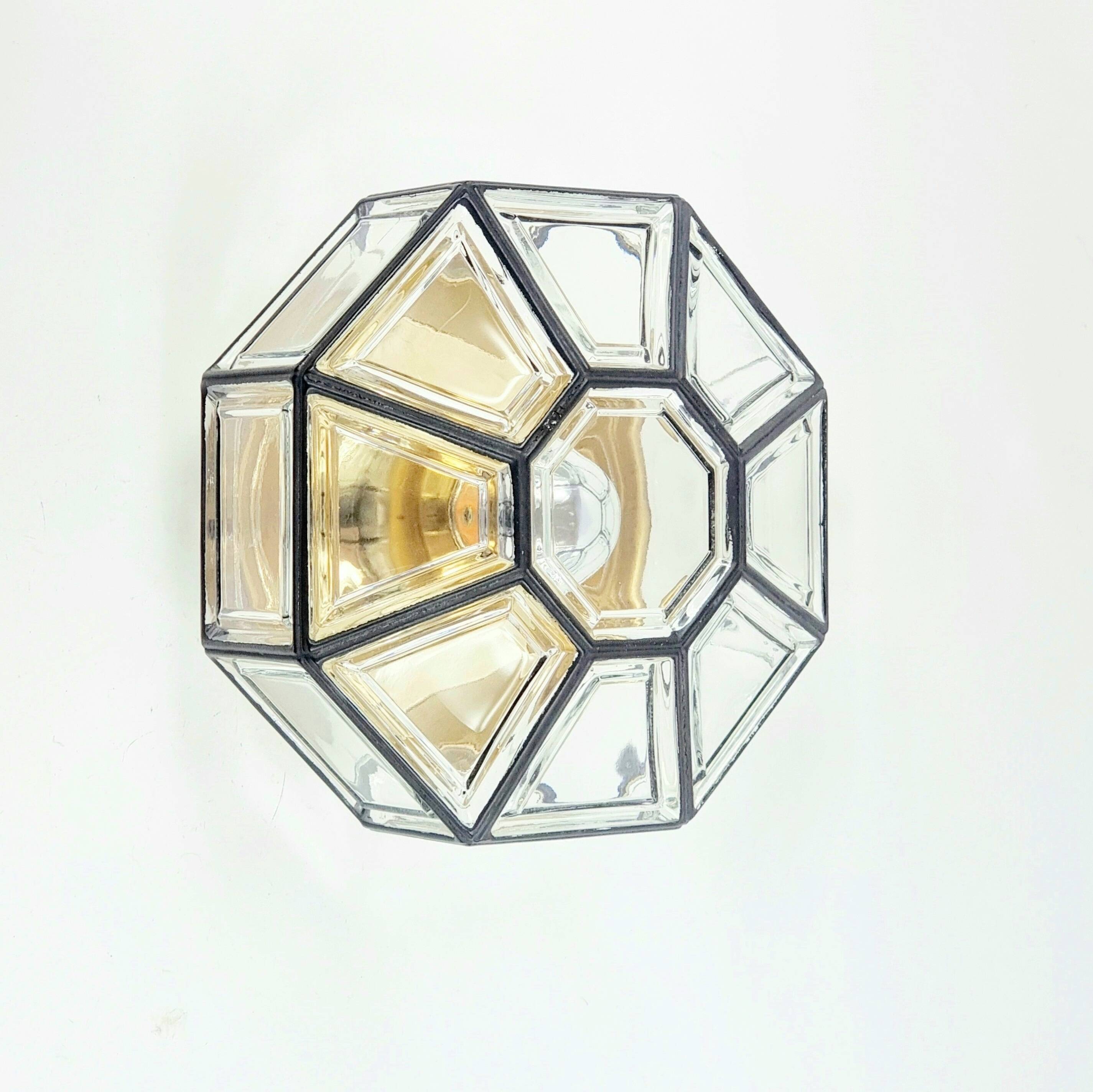 Plafonnier en verre et laiton de style Mid-Century, provenant de Limbourg, en Allemagne, années 1960