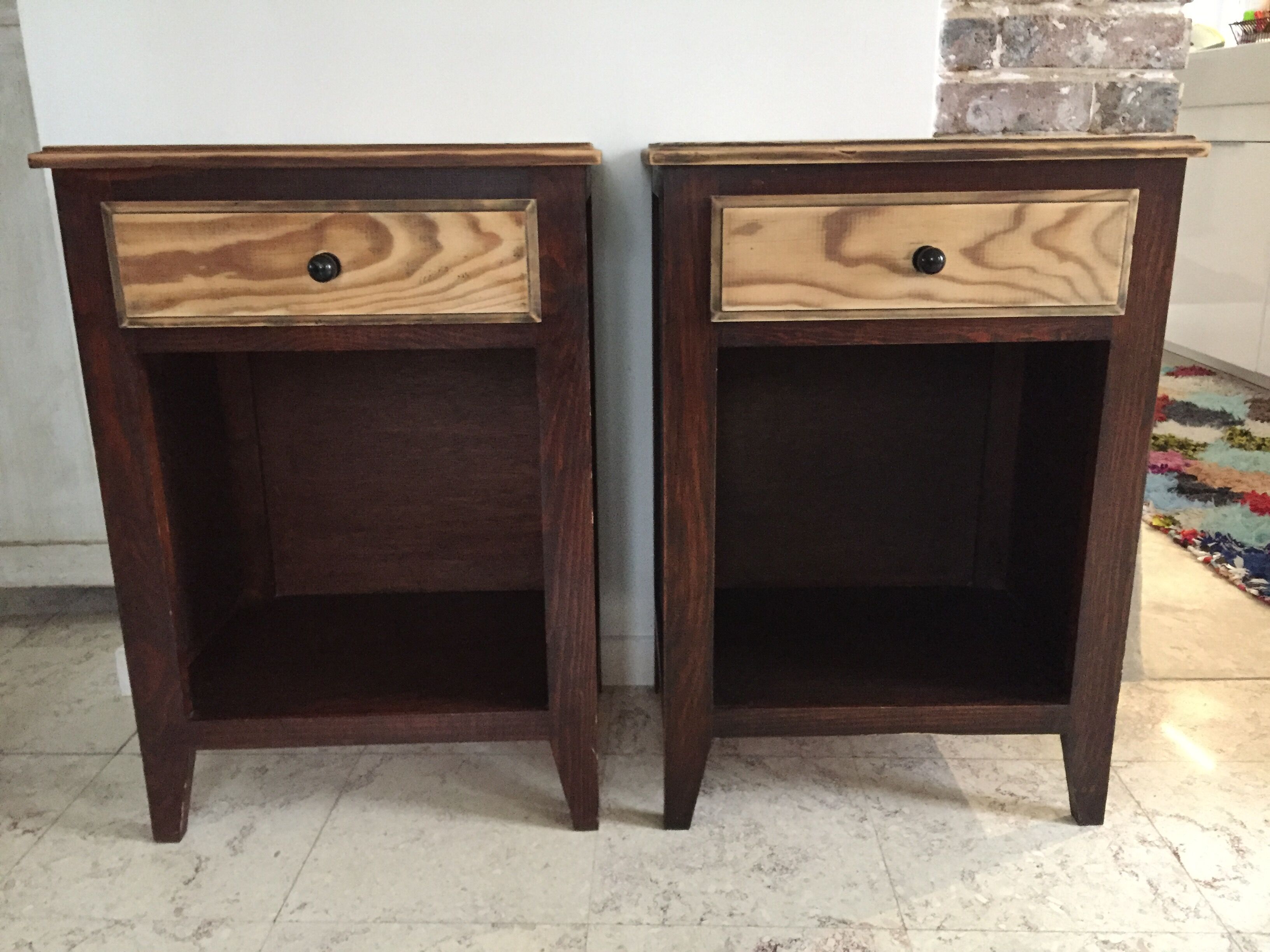 Vintage bedside tables legs compass