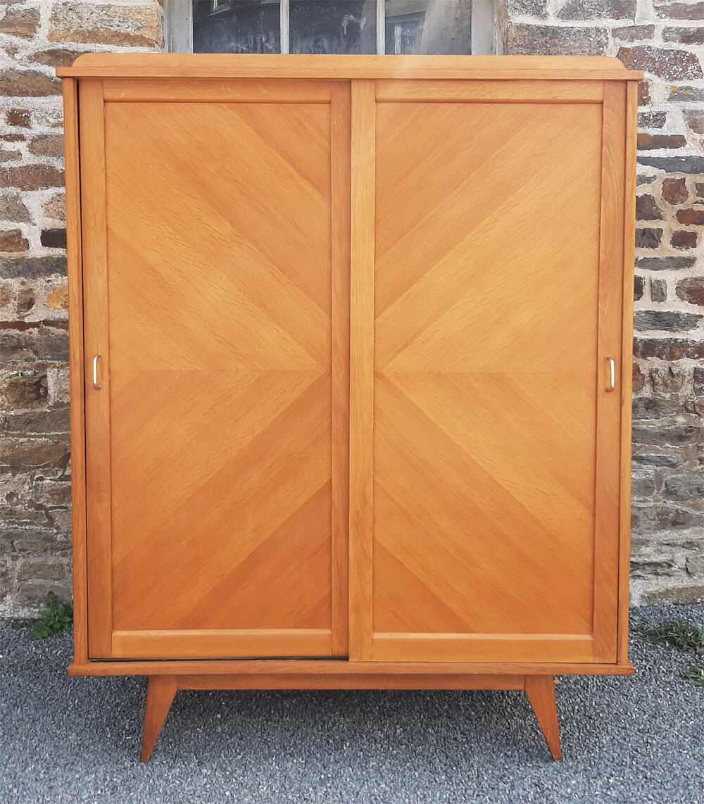 Wardrobe, wood, sliding doors, vintage, 60s