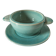 Earthenware bowl and saucer in glazed water green ceramic.