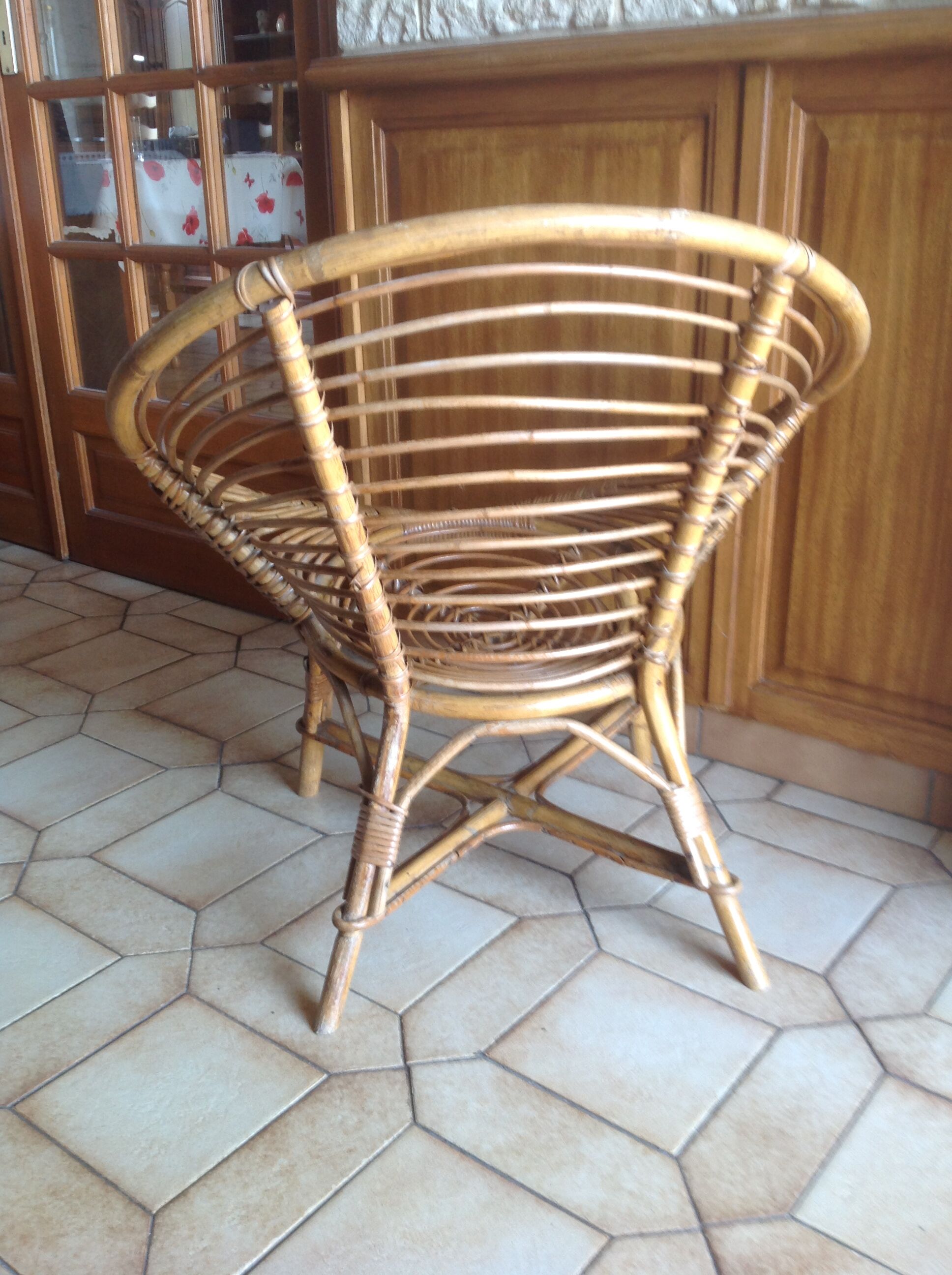 Vintage shell rattan armchair