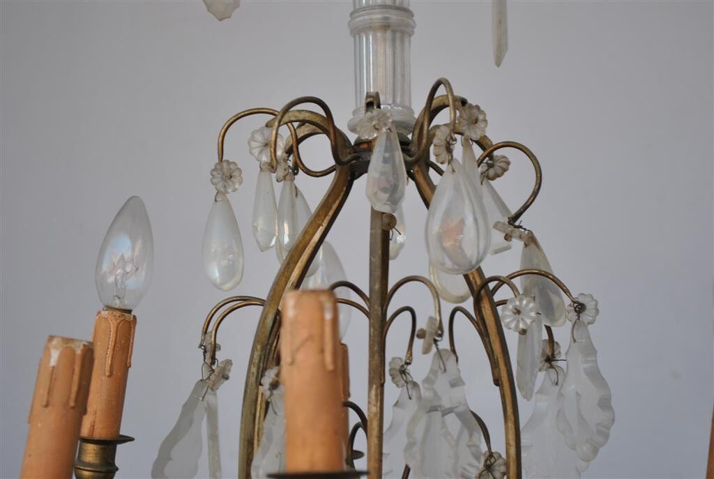 Lustre à pampille de style Louis XV bronze doré 6 feux