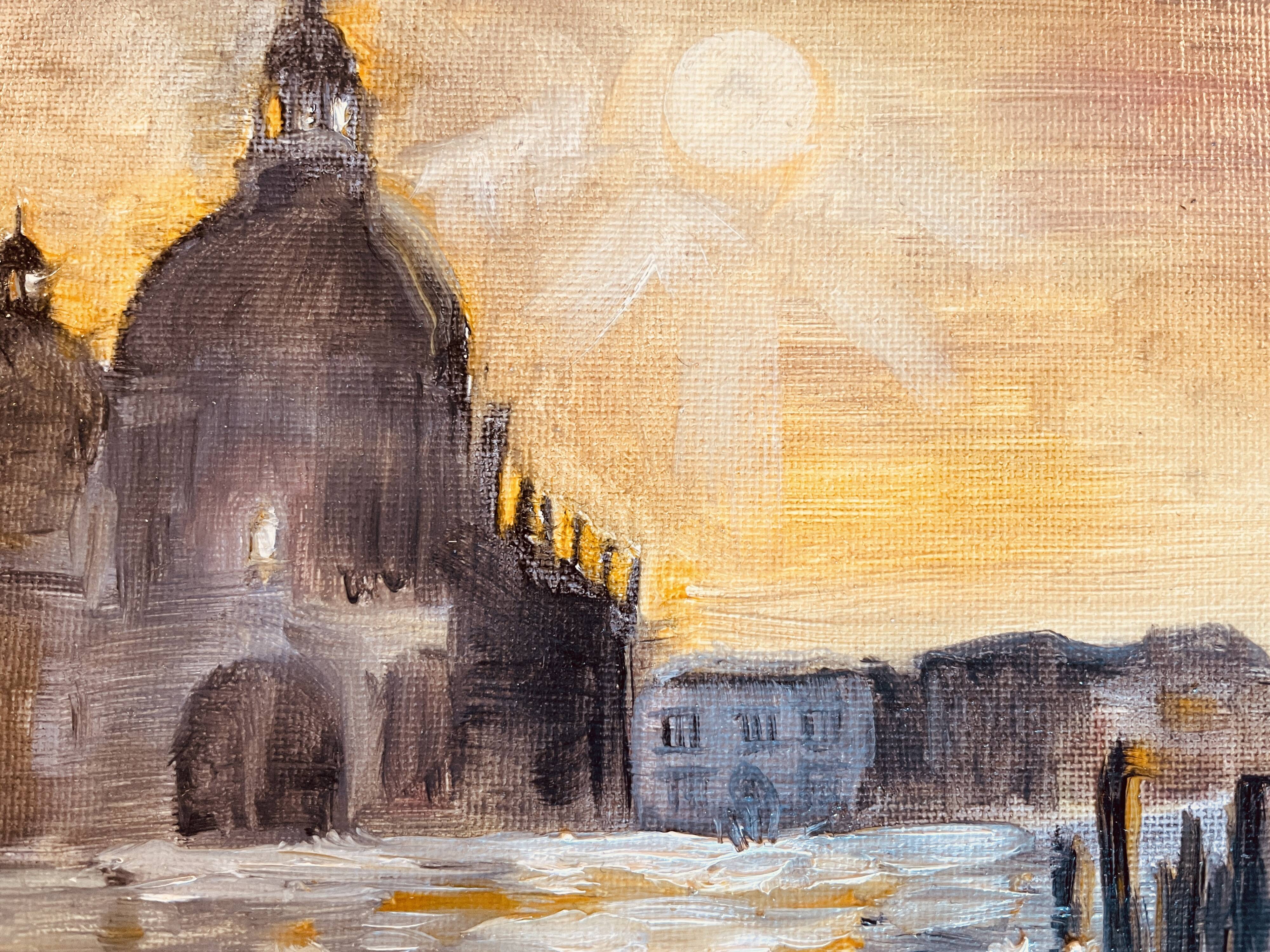 Signed painting oil on canvas landscape Venice "Santa Maria" sunset