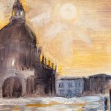 Signed painting oil on canvas landscape Venice "Santa Maria" sunset