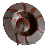 Brown Stoneware Bowl with Red Glaze Streaks, Partially Glazed-Vintage Italian Studio Ceramic, 1970s