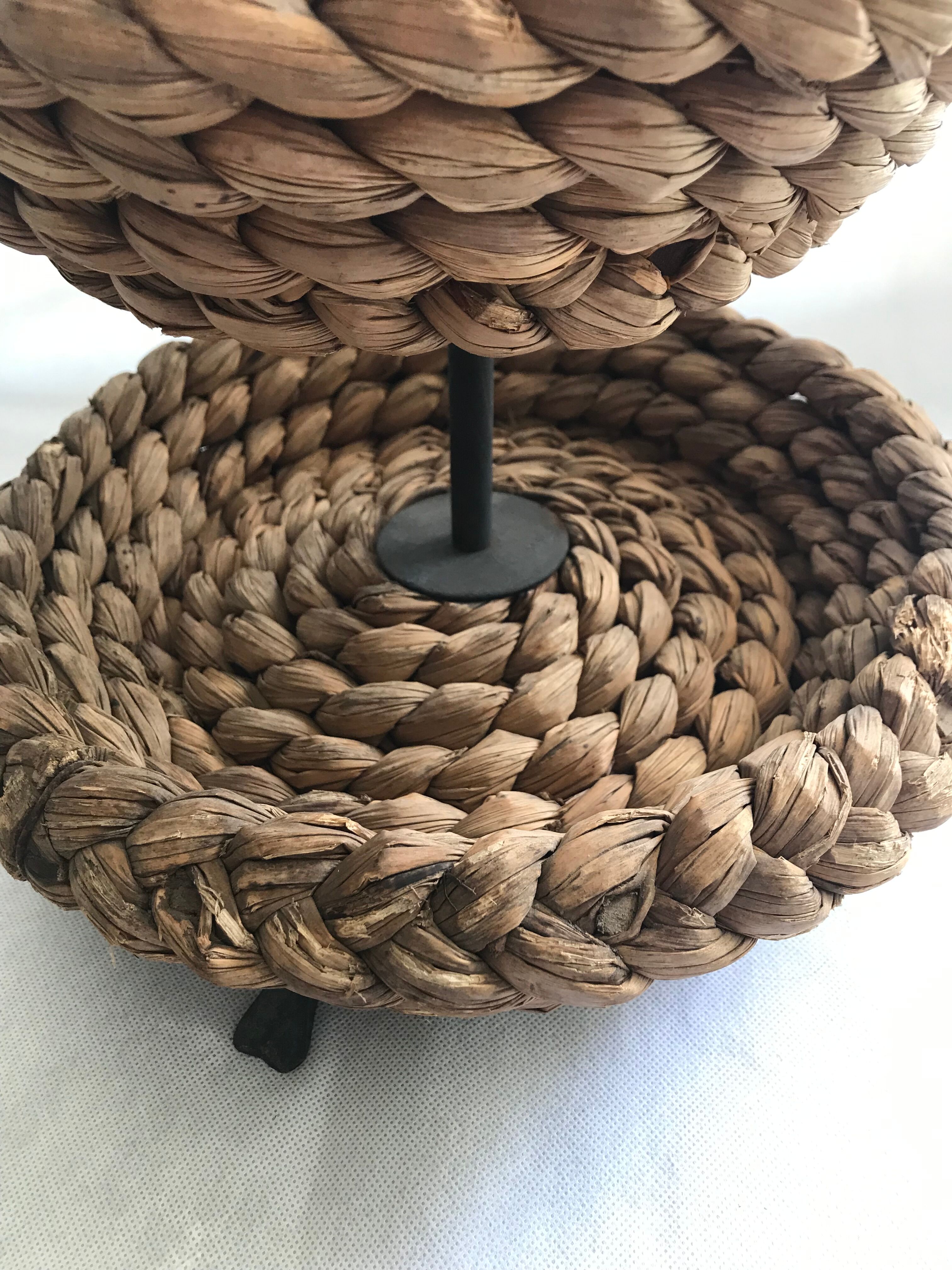 Fruit tray display in braided rope on 3 levels