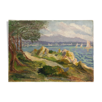 Oil on canvas "La Côte Bleue" by Mr. Lugagne, 20th
