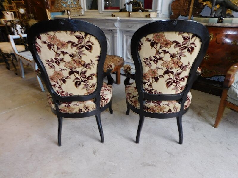 Pair of black armchairs Napoleon lll