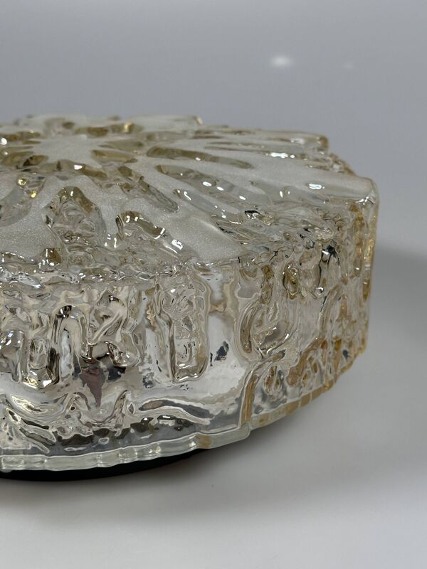 1960s 1970s Ceiling Lamp  Flush Mount in Glass & Metal Space Age Design