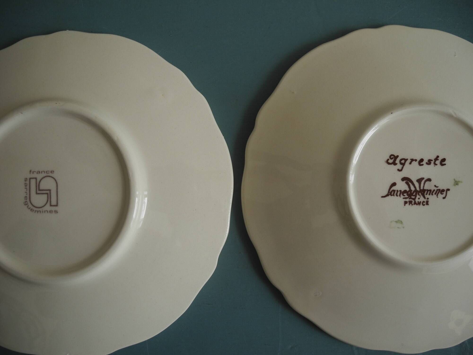 set of 6 Sarreguemines Agreste art table antique french cups plates