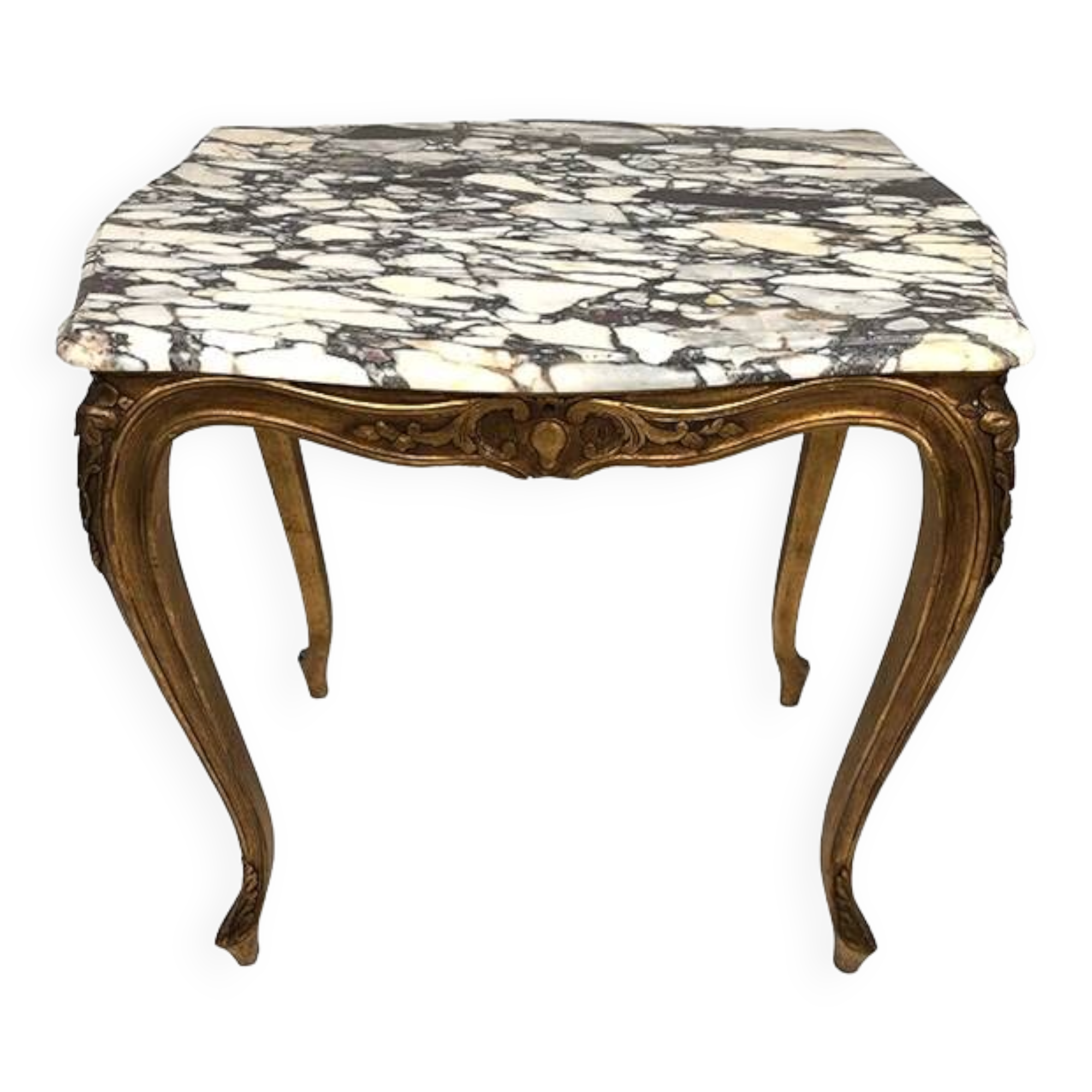 Petite table de style Louis XV en bois doré et plateau de marbre