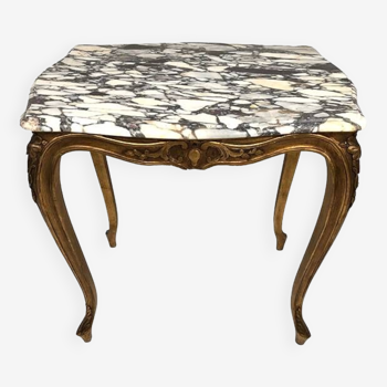 Small Louis XV style table in gilded wood and marble top