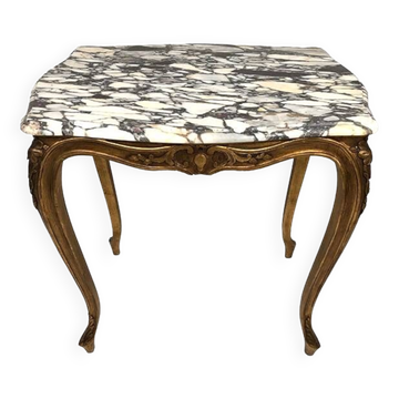 Small Louis XV style table in gilded wood and marble top