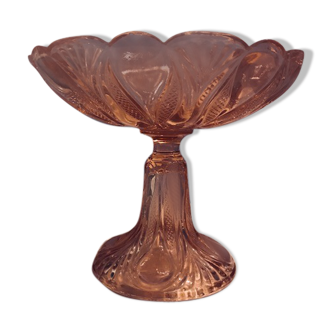 Coupe à fruits en verre rose transparent verrerie val Saint Lambert Belgique