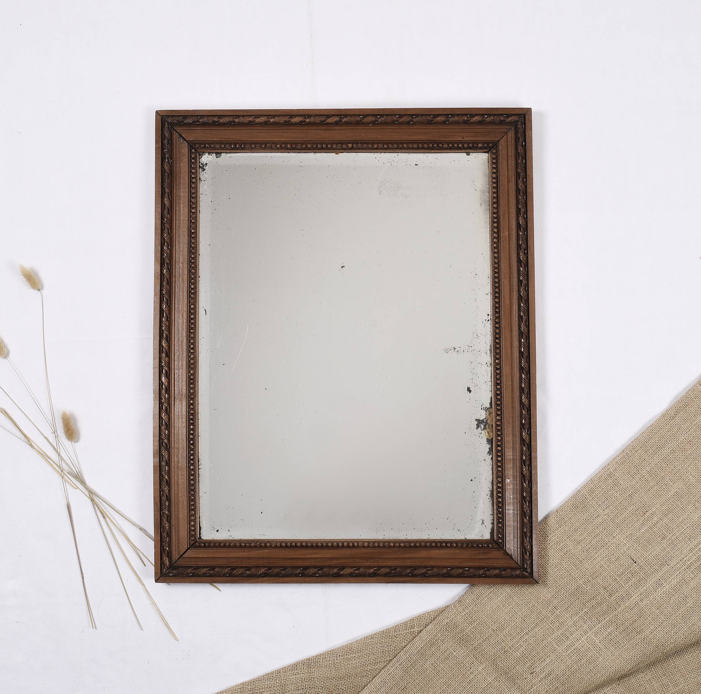 Large old mirror 65cm, carved wooden frame