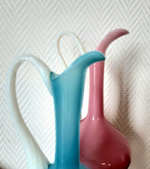 Pair of ewers in pink and blue opaline