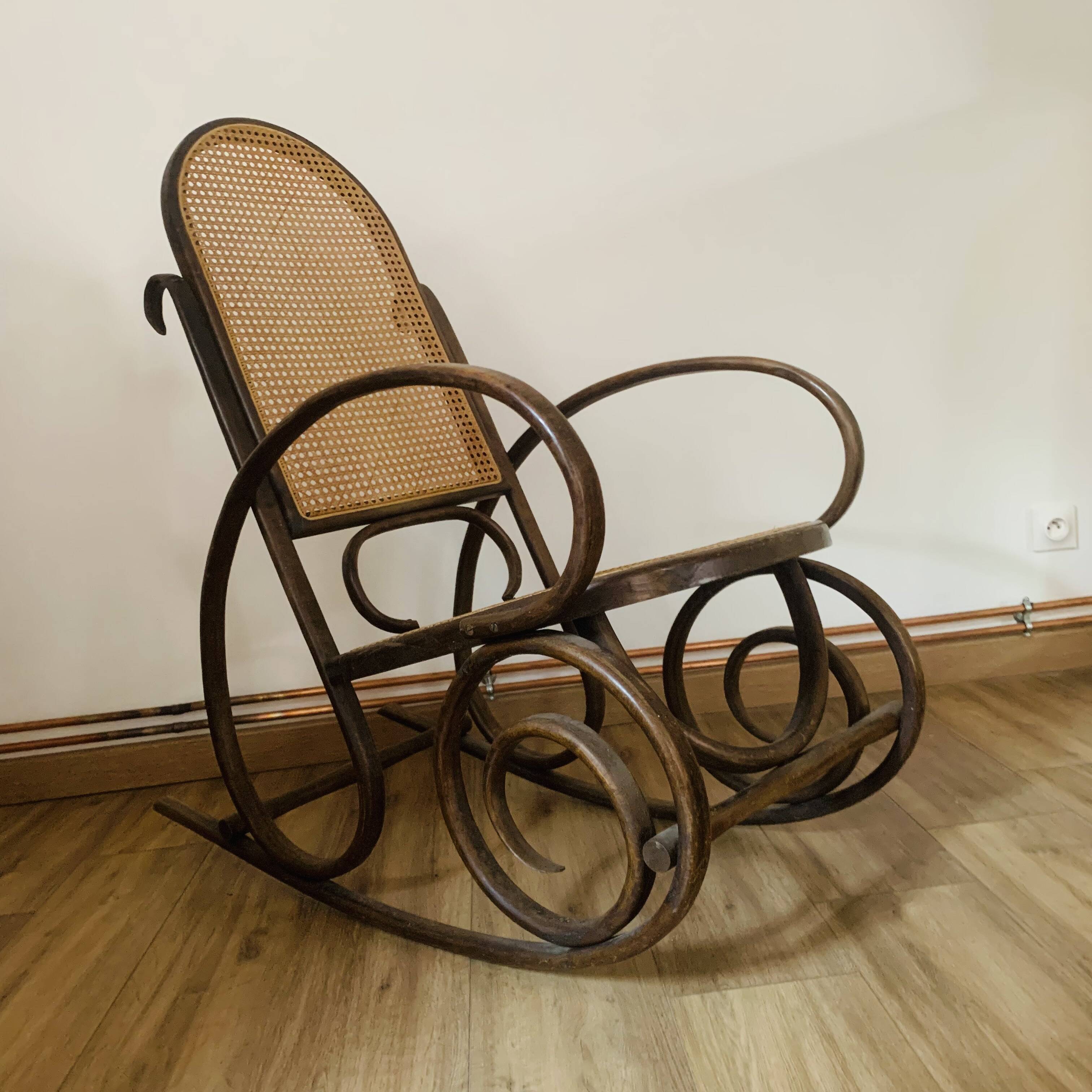 Rocking chair in wood and cane